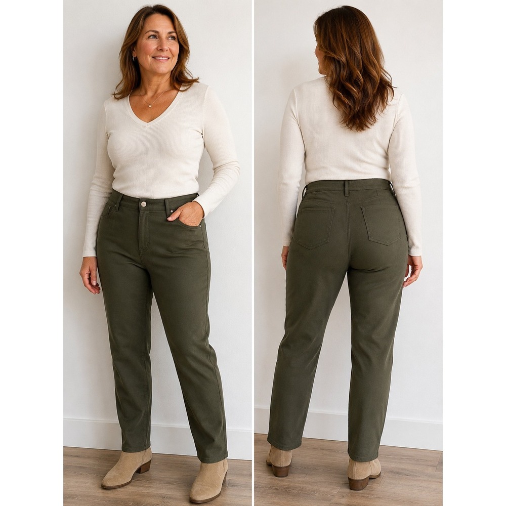 NWT JONES NEW YORK Women's Odyssey Pewter Olive Green Pants Slacks Sz 16